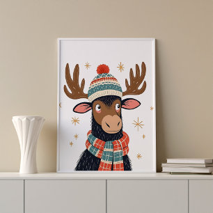Póster Navidades de invierno Moose Wall Art Poster