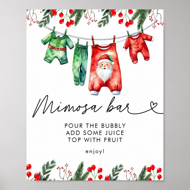 Póster Navidades de invierno Santa Baby Shower Mimosa Bar (Frente)