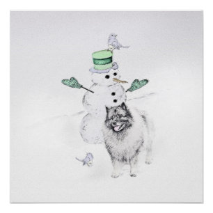 Póster Navidades de Keeshond Snowman pinta arte de perro