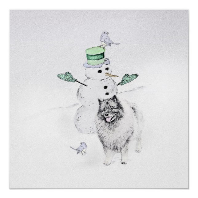 Póster Navidades de Keeshond Snowman pinta arte de perro (Anverso)