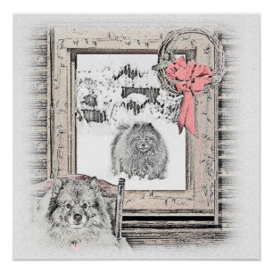 Póster Navidades de Keeshond Ventana de Invierno Pintura