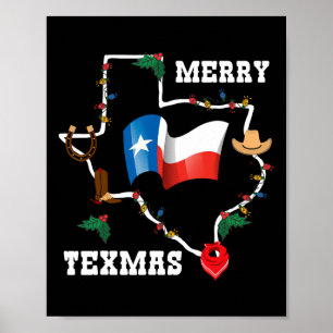 Póster Navidades de la Bandera de Texas con Feliz Navidad