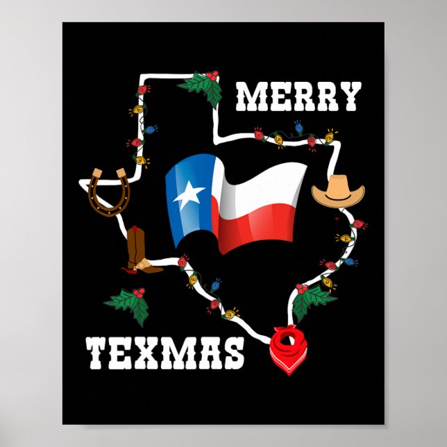 Póster Navidades de la Bandera de Texas con Feliz Navidad (Frente)