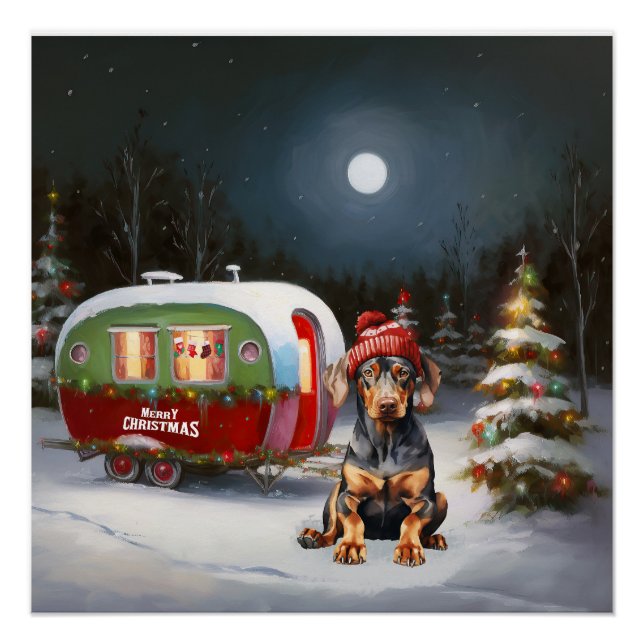 Póster Navidades de la Caravana de Invierno Doberman Adve (Anverso)