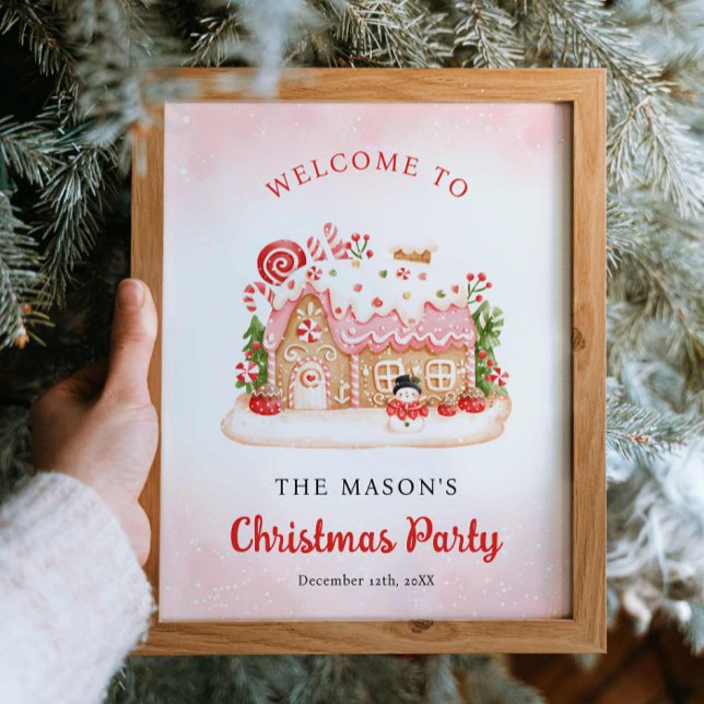 Póster Navidades de la casa Gingerbread Fiesta Poster de  (Gingerbread Christmas Party Welcome Poster)