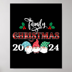 Póster Navidades de la familia Retro Gnome 2024 Red Plaid