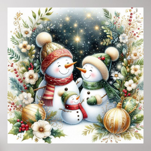 Póster Navidades de la familia Snowman (Frente)