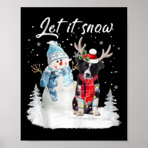 Póster Navidades de la frontera collie Santa Dog Snowman