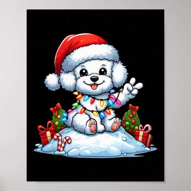 Póster Navidades de la mano de la paz Bichon Frise ilumin (Frente)