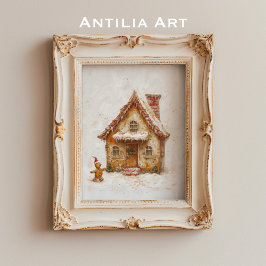 Póster Navidades de la pintura de la casa Gingerbread Whi