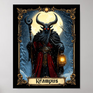 Póster Navidades de la tarjeta Merry Krampus Tarot horror