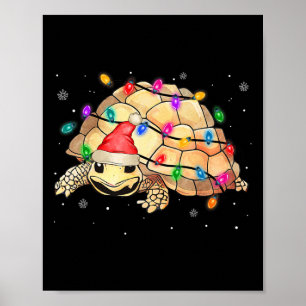 Póster Navidades de la tortuga acuática Santa Sea ilumina