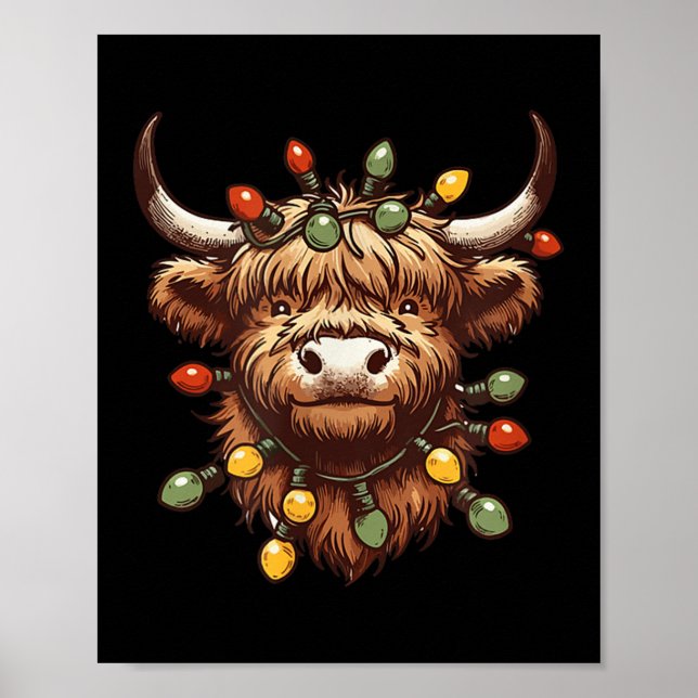 Póster Navidades de la vaca Highland Navidad Santa Wooly  (Frente)