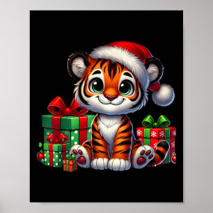 Póster Navidades de los tigres de Santa Hat iluminando na