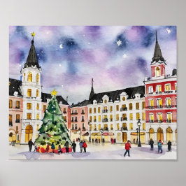 Póster Navidades de Madrid España acuarela