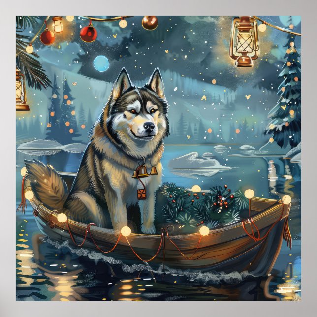 Póster Navidades de Malamute de Alaska en un viaje festiv (Frente)