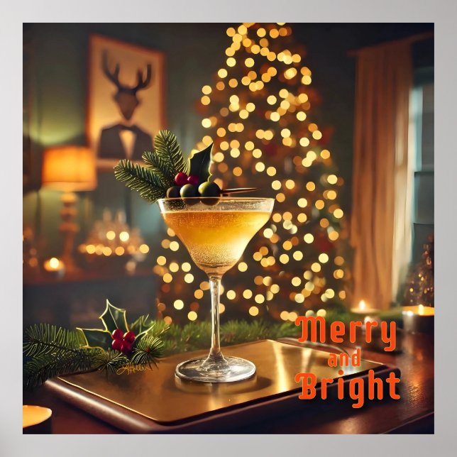 Póster Navidades de mediados del siglo Merry & Bright Coc (Frente)