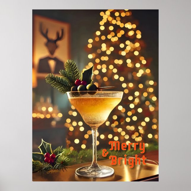 Póster Navidades de mediados del siglo Merry & Bright Coc (Frente)