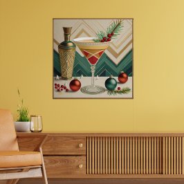 Póster Navidades de Mid Century Fiesta de cócteles Hora f