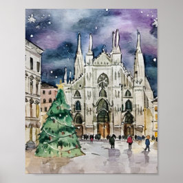 Póster Navidades de Milán Italia Watercolor