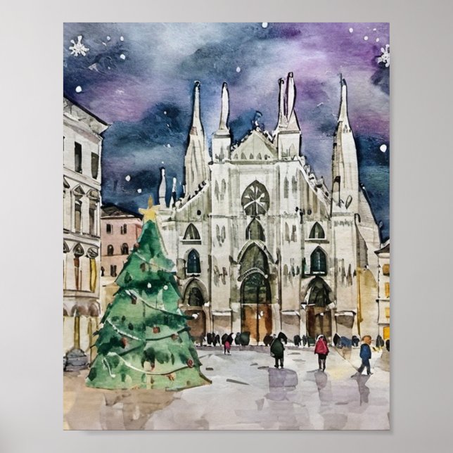 Póster Navidades de Milán Italia Watercolor (Frente)