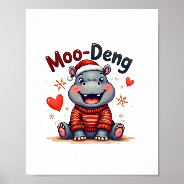 Póster Navidades de Moo-Deng Nieve Personalizado feriado  (Frente)