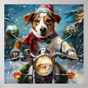 Póster Navidades de moto de Jack Russell Dog Riding