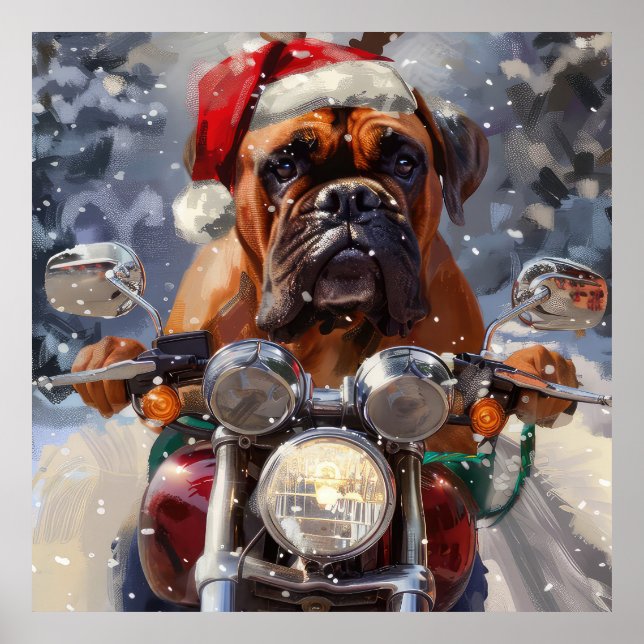 Póster Navidades de motocicleta Bullmastiff (Frente)