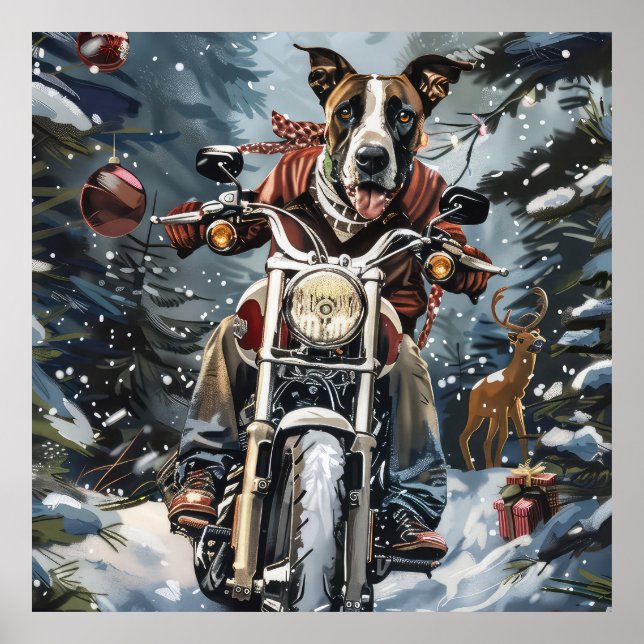 Póster Navidades de motocicletas Great Dane Dog Riding (Frente)