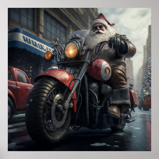 Póster Navidades de motociclismo de Santa Claus