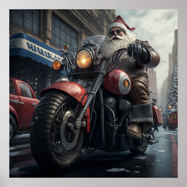 Póster Navidades de motociclismo de Santa Claus (Frente)