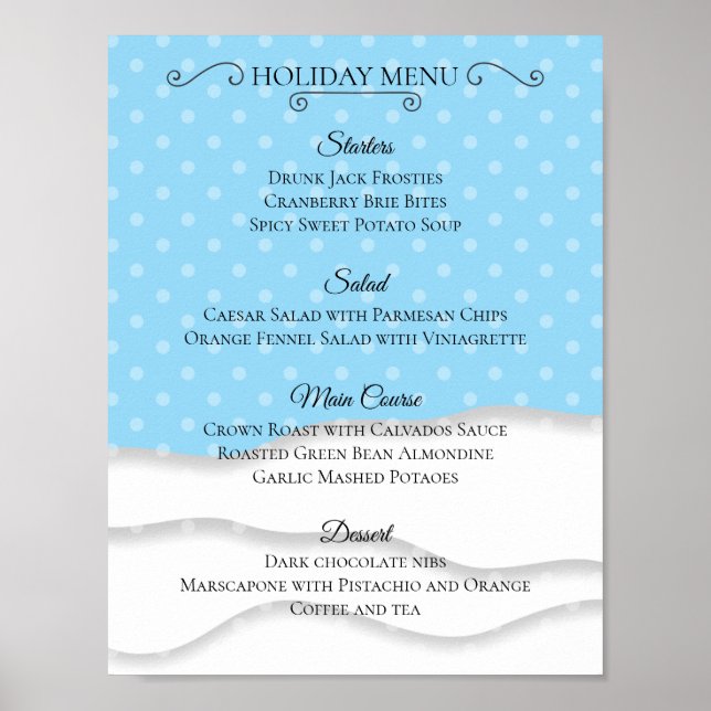 Póster Navidades de nieve cena de vacaciones fiesta menú  (Frente)