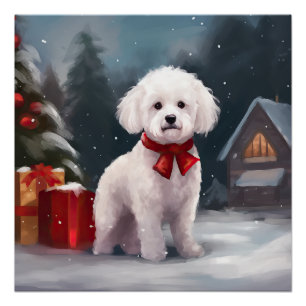 Póster Navidades de Nieve de Bichon Frise Dog