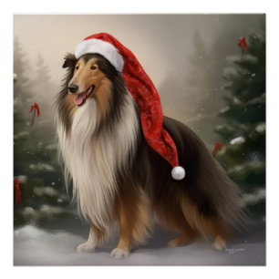 Póster Navidades de Nieve en el bruto perro de Collie