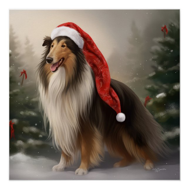 Póster Navidades de Nieve en el bruto perro de Collie (Anverso)