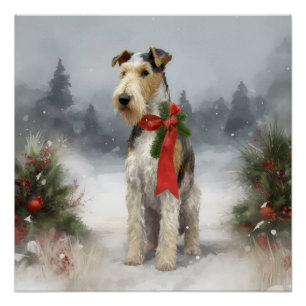 Póster Navidades de Nieve en Wirefox Terrier Dog