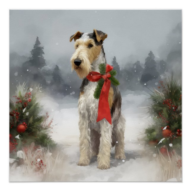 Póster Navidades de Nieve en Wirefox Terrier Dog (Anverso)