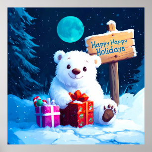 Póster Navidades De Oso De Nieve Alegran La Acuarela