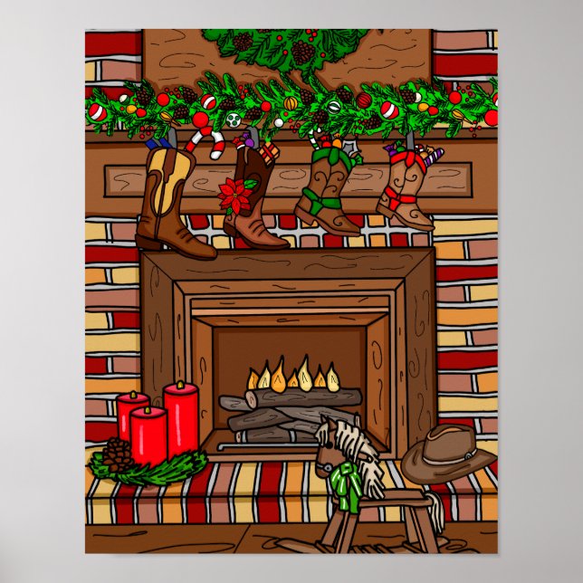 Póster Navidades de país | Existencias de botas de Cowboy (Frente)