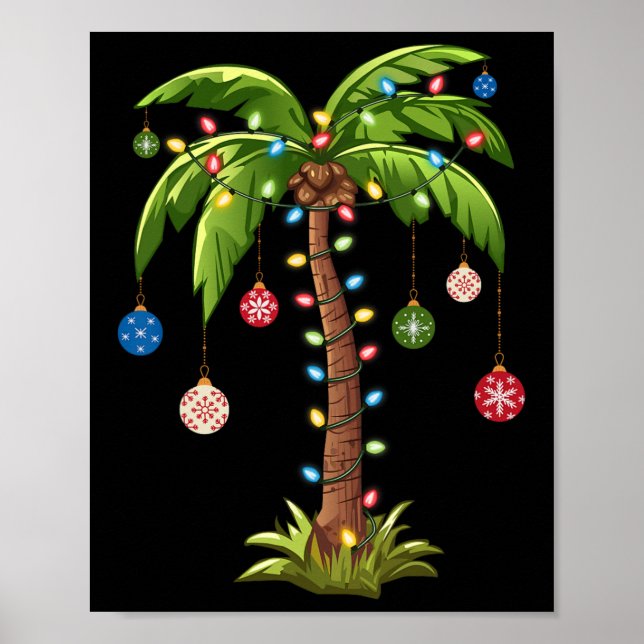 Póster Navidades de palmeras iluminan Navidad tropical ha (Frente)