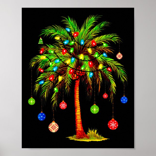 Póster Navidades de palmeras iluminan Navidad tropical ha (Frente)