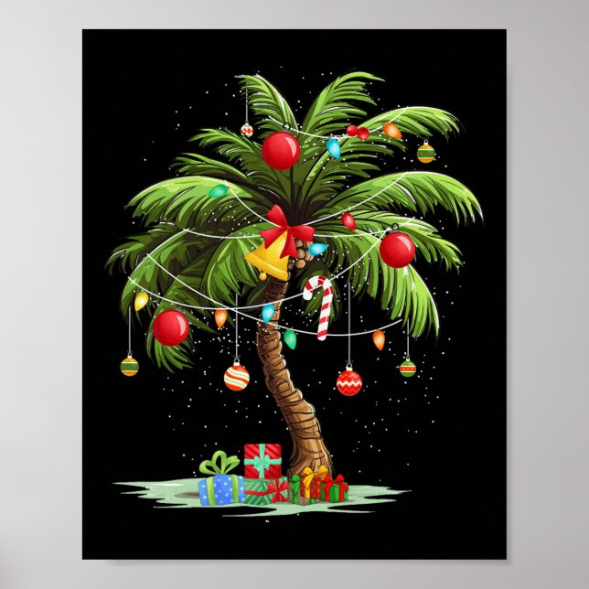 Póster Navidades de palmeras ligan la luz de las navidade (Frente)