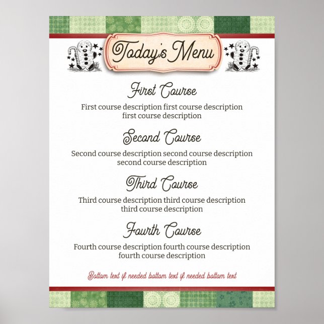 Póster Navidades de pan de jengibre para cenar menú fiest (Frente)