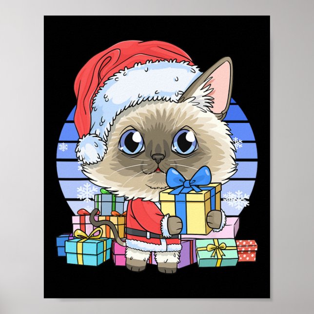 Póster Navidades de Papá Noel y el gato carismático siamé (Frente)