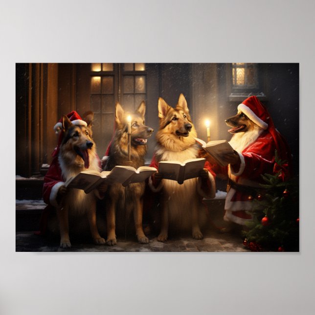 Póster Navidades de Pastores Alemanes Caroling Holiday (Frente)