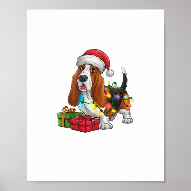 Póster Navidades de perras de Santa Hat Basset Hound (Frente)