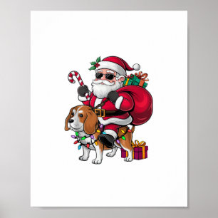 Póster Navidades de Perro Beagle de Santa Riding