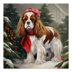 Póster Navidades de Perro Cavalier King Charles Spaniel