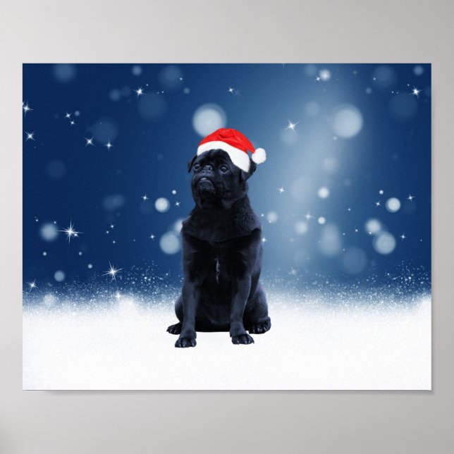 Póster Navidades de perro de cerdo negro de Santa Hat est (Frente)