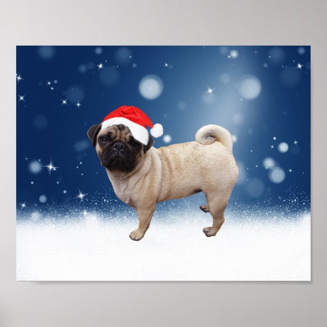 Póster Navidades de perro de pug cutáneo Estrellas de nie (Frente)